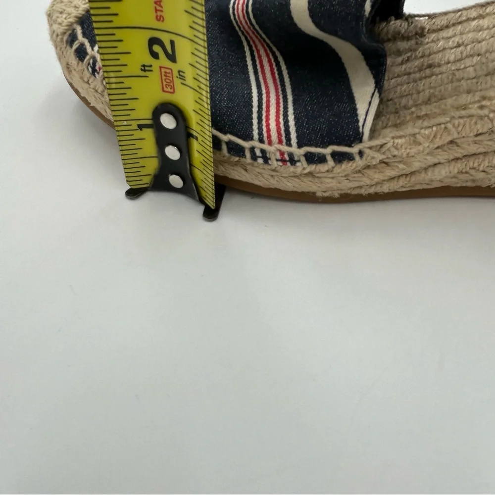 Tory Burch Catalina Espadrille Wedge Preppy Chic Striped Canvas Sandals Navy 7M